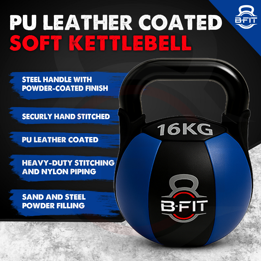 B Fit PU Leather Premium Soft Kettlebell 16 Kg with Handle for Weightlifting Conditioning Strength and core Training