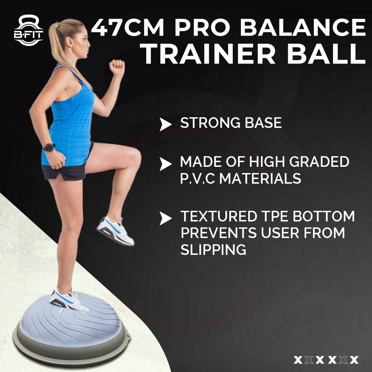 B Fit Balance Trainer Stability Half Ball 47 Cm with Pump - Improve Core and Ab Strength With Full Body Home Gym Workouts Or Fitness Training