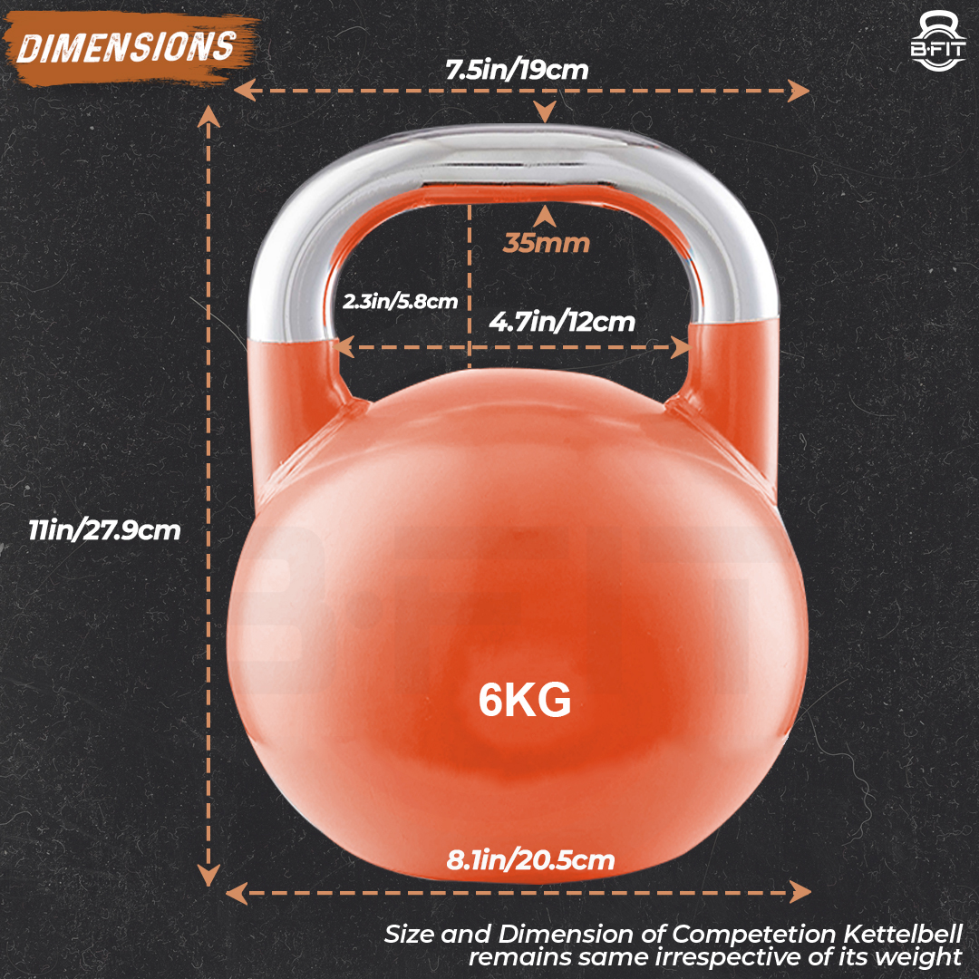 B Fit Competition Kettlebell 6 KG Professional Grade Kettlebell for Fitness Weightlifting Core Training
