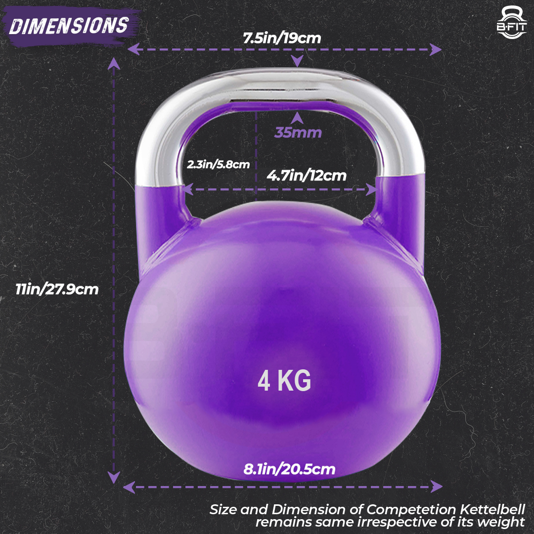 B Fit Competition Kettlebell 4 KG Professional Grade Kettlebell for Fitness Weightlifting Core Training