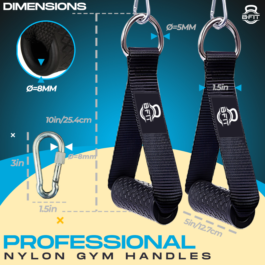 B Fit Heavy Duty Nylon Gym Handle with ABS pipe and snap hooks 8MM Pair