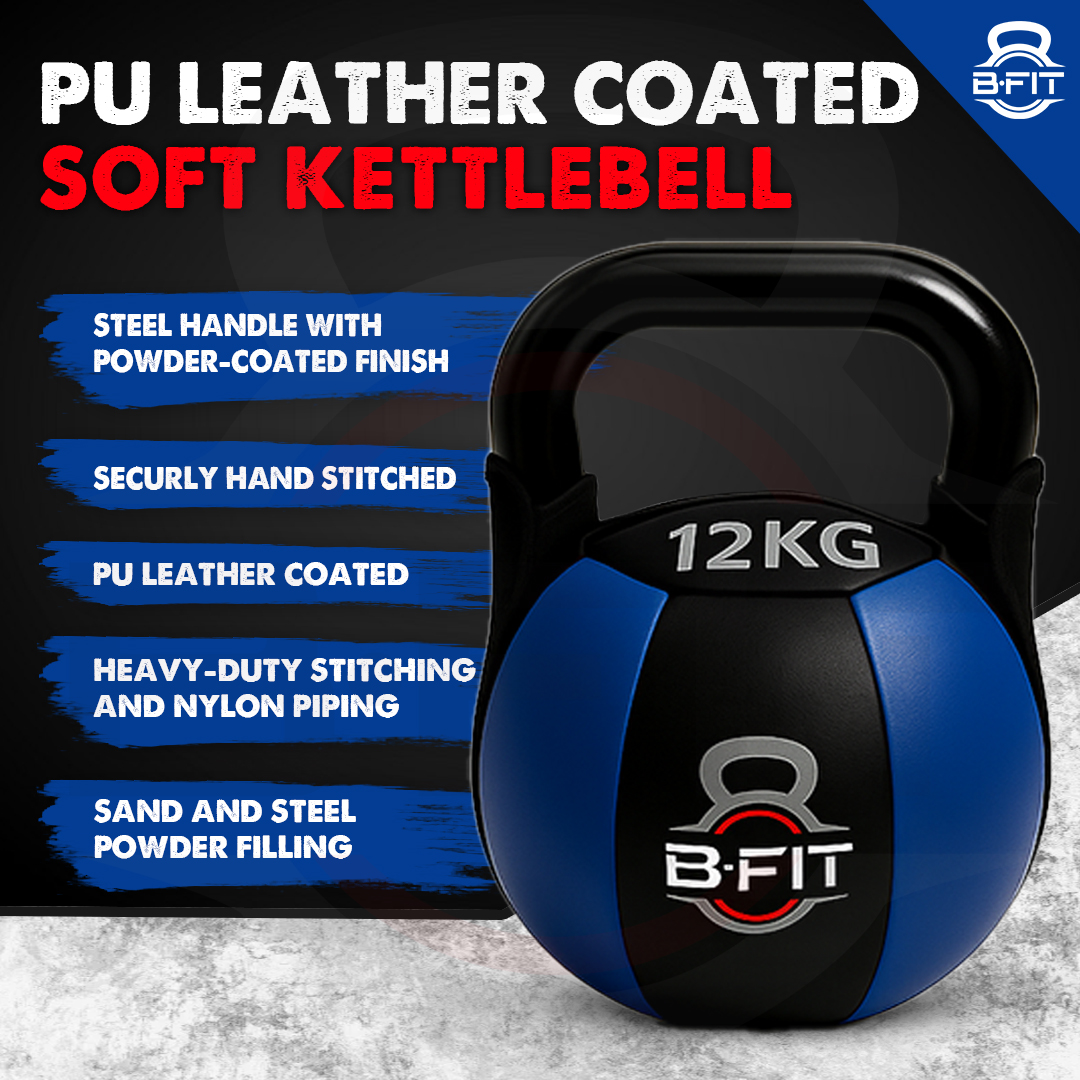 B Fit PU Leather Premium Soft Kettlebell 12 Kg with Handle for Weightlifting Conditioning Strength and core Training