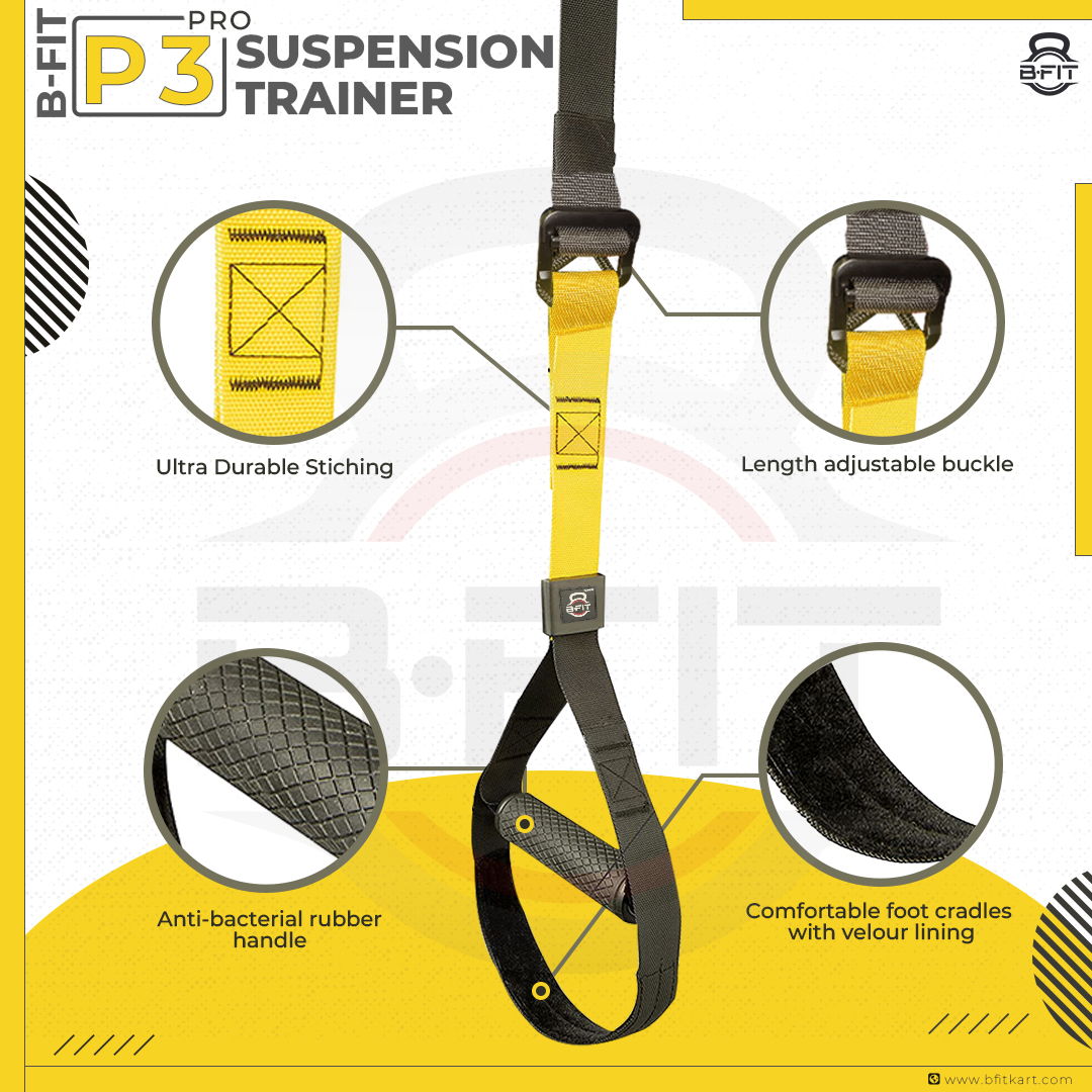 B Fit All-in-One Suspension Trainer - P3 Pro- Home-Gym System Kit with Additional Mount Anchor Bracket