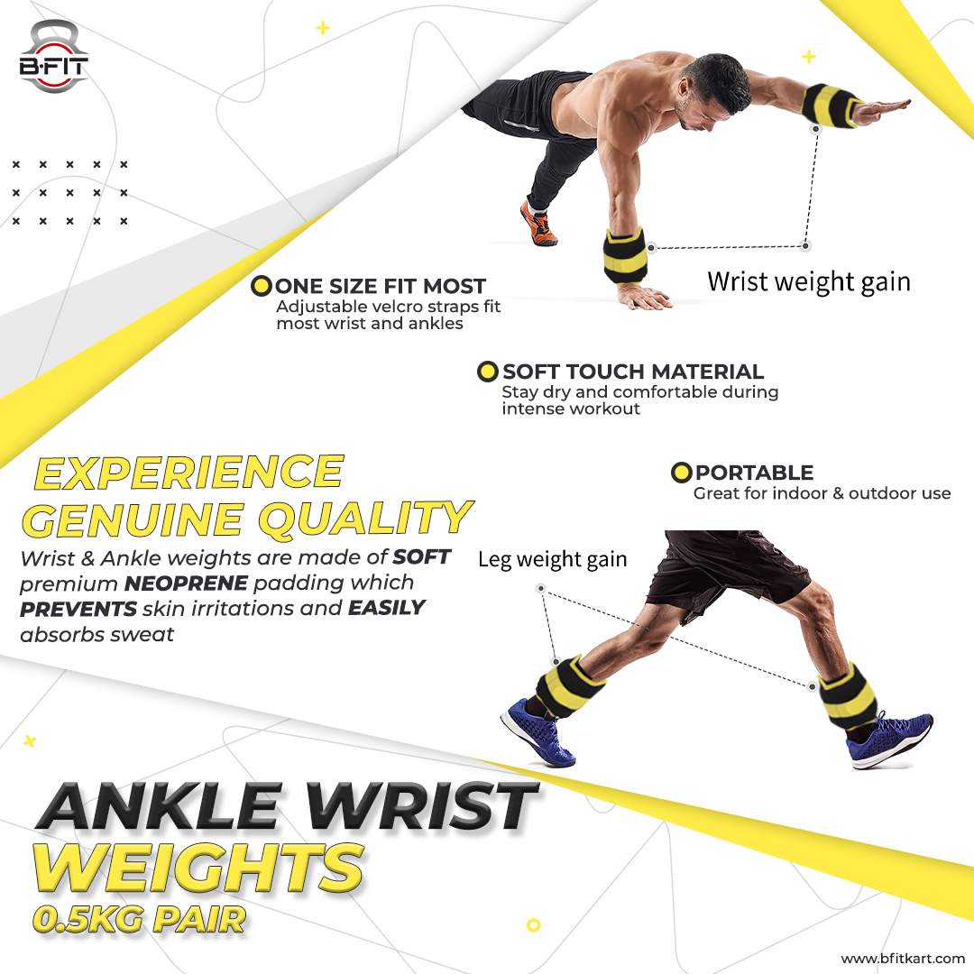 Ankle Wrist Weights 1 Pair 05 -15 Kg Each with Fully Adjustable Strap for Arm Hand Leg - Best for Walking Jogging Gymnastics Aerobics