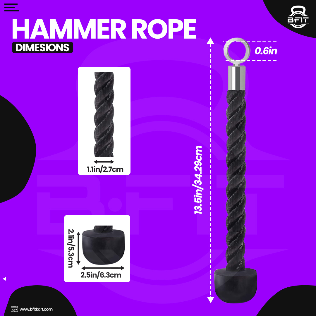 B fit Hammer Rope Single Grip Pull Down Bicep Cable Attachment Exercises Nylon 145