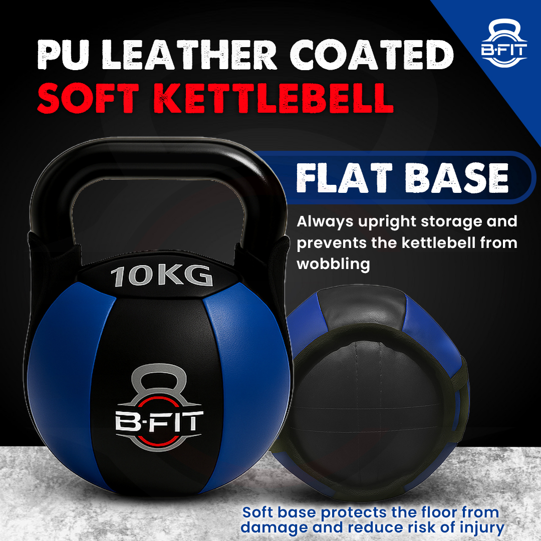 B Fit PU Leather Premium Soft Kettlebell 10 Kg with Handle for Weightlifting Conditioning Strength and core Training