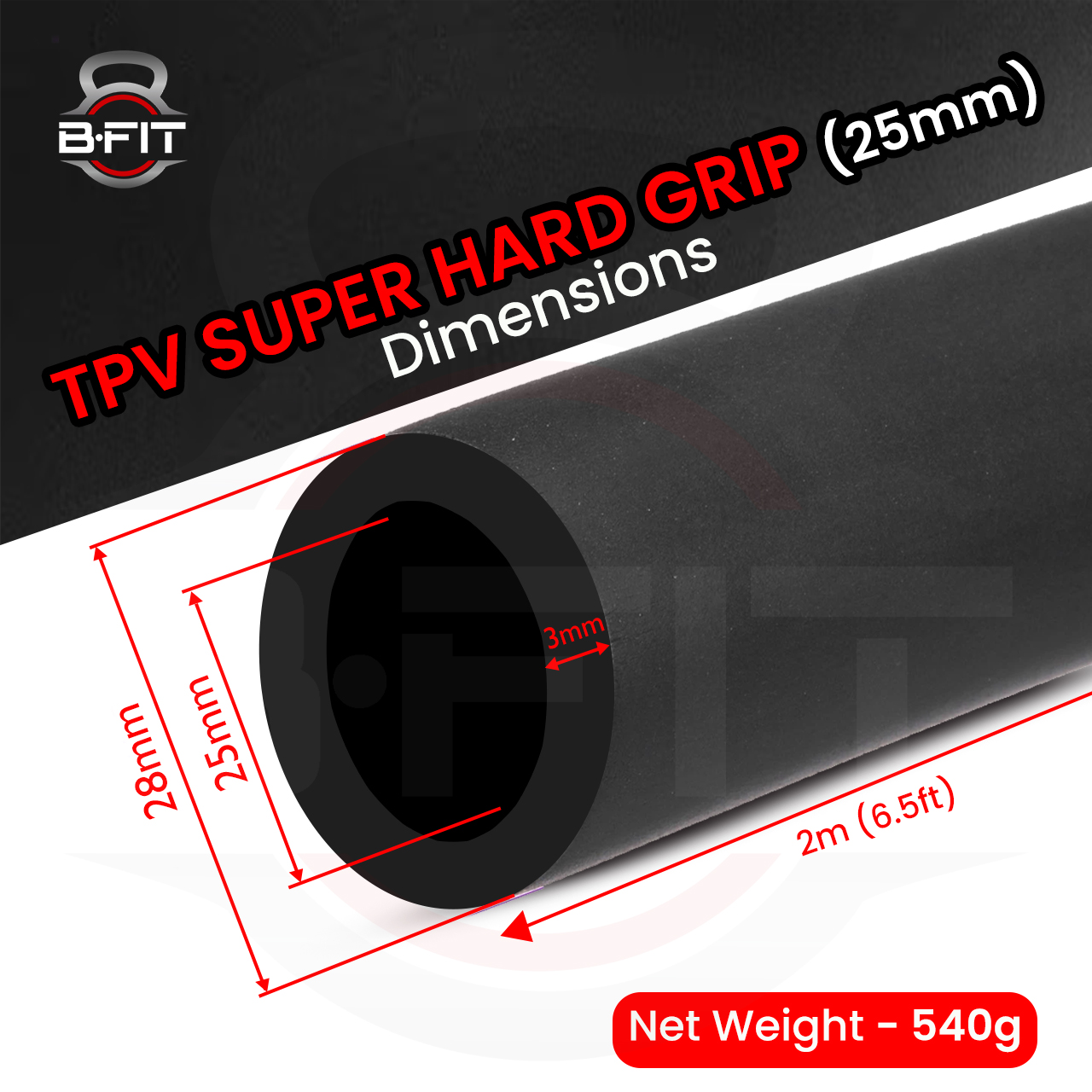 B Fit Replacement High Density 25 MM Thermoplastic Vulcanizate TPV Handles Super Hard Grip for All Type Fitness GymExercise Machines 2 Meter