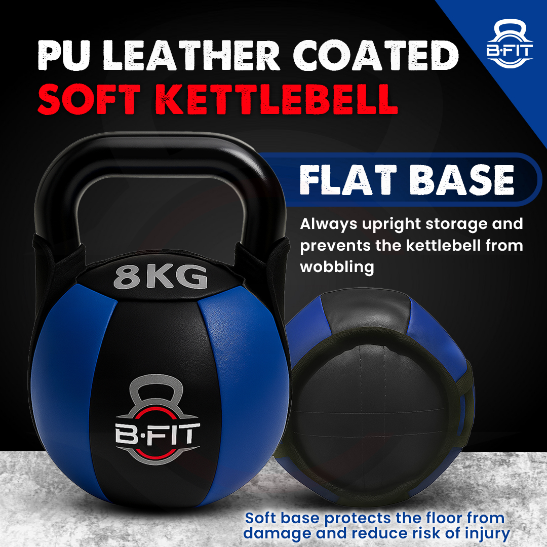 B Fit PU Leather Premium Soft Kettlebell 8 Kg with Handle for Weightlifting Conditioning Strength and core Training