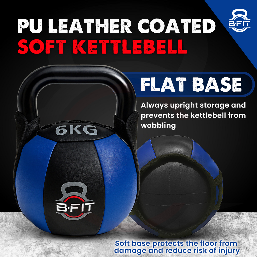 B Fit PU Leather Premium Soft Kettlebell 6 Kg with Handle for Weightlifting Conditioning Strength and core Training
