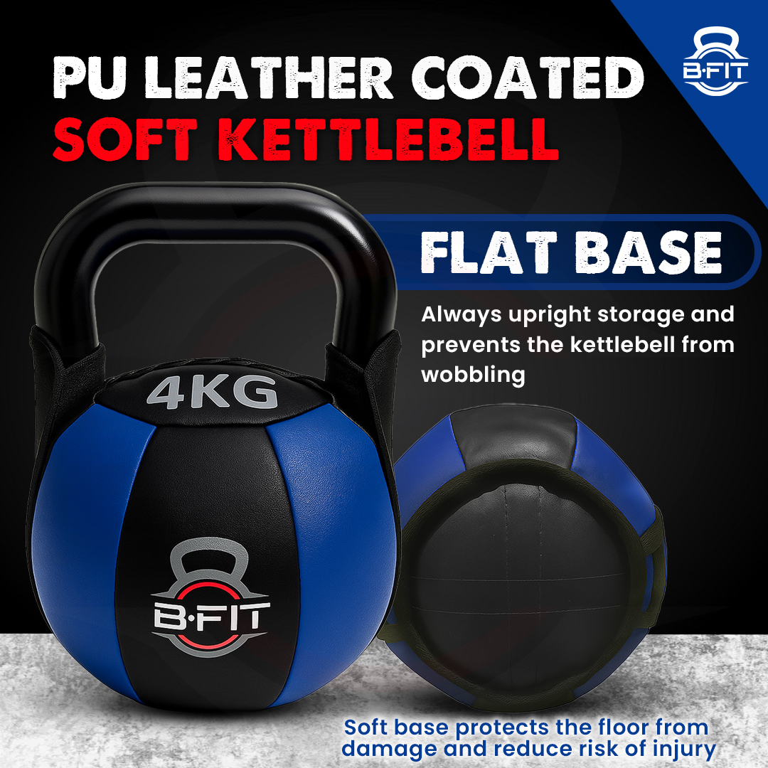 B Fit PU Leather Premium Soft Kettlebell 4 Kg with Handle for Weightlifting Conditioning Strength and core Training