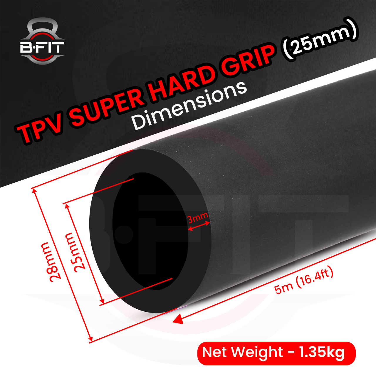 B Fit Replacement High Density 25 MM Thermoplastic Vulcanizate TPV Handles Super Hard Grip for All Type Fitness GymExercise Machines 5 Meter