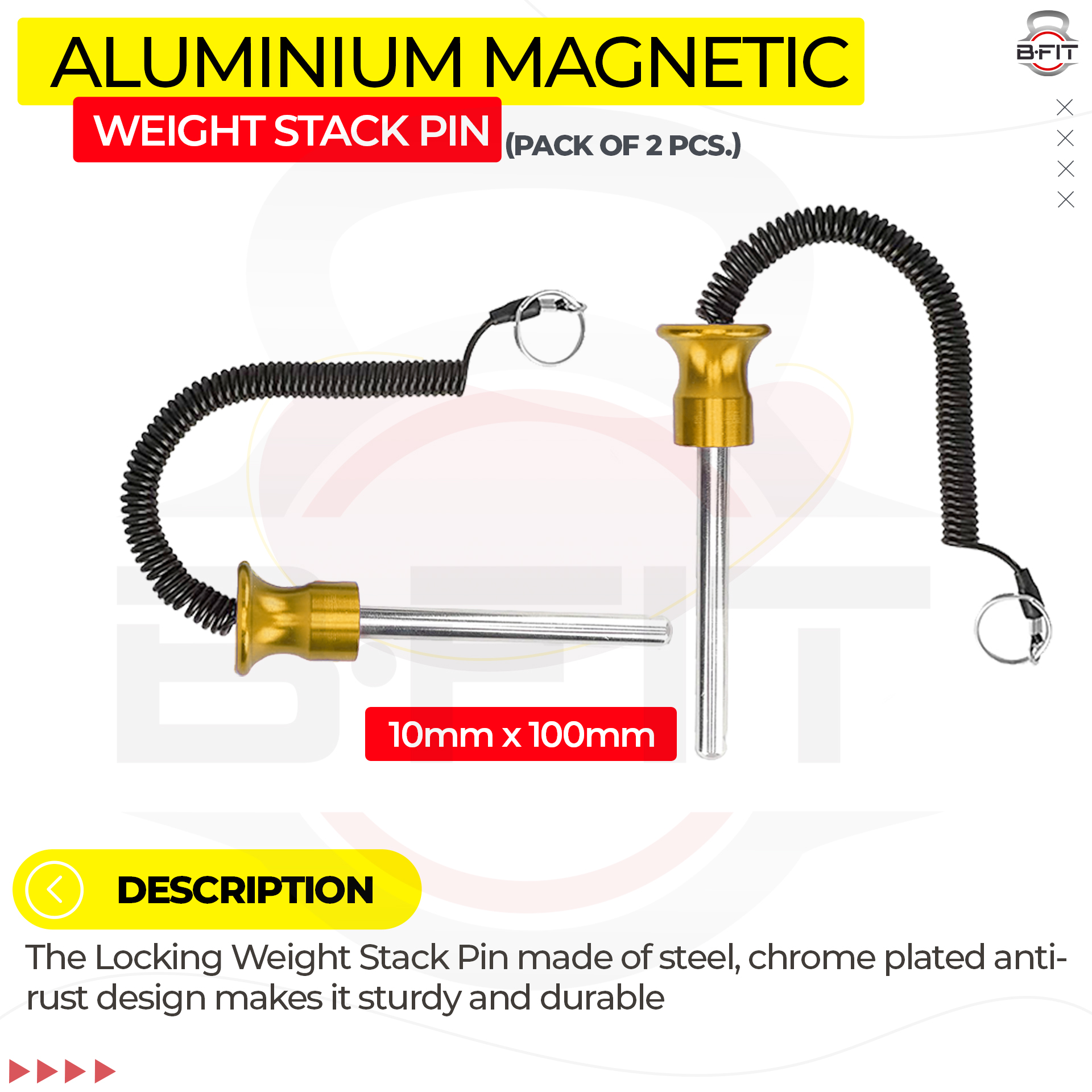 B FIT Pack of 2 Pin Tensile - Magnetic Universal Weight Stack Replacement SELECTOR Key - Size Dia 10 MM 100 MM Locking Space