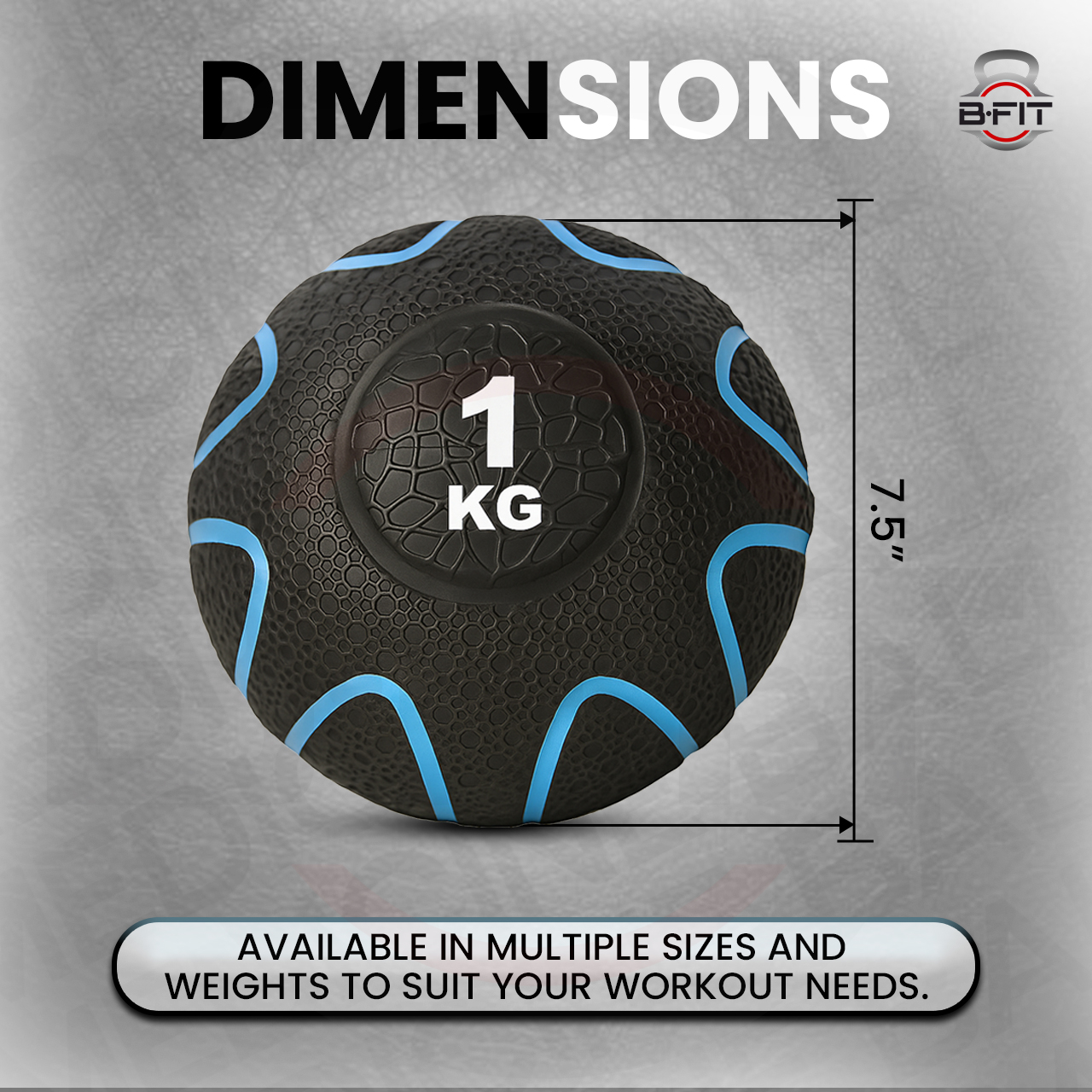 B fit Virgin Rubber Medicine Ball 1 Kg with Dual Texture Grip Weighted Medicine Ball for Workouts Exercise Balance Training Core Strength Balance and Coordination Exercise Non-Slip Rubber Shell