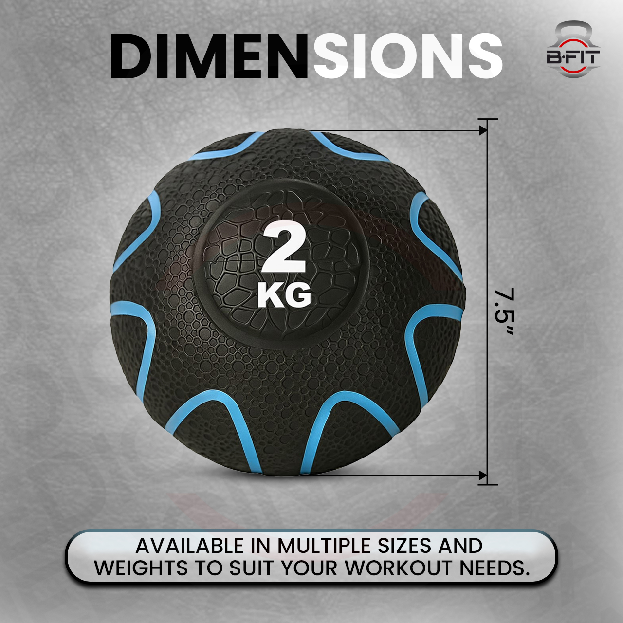 B fit Virgin Rubber Medicine Ball 2 Kg with Dual Texture Grip Weighted Medicine Ball for Workouts Exercise Balance Training Core Strength Balance and Coordination Exercise Non-Slip Rubber Shell