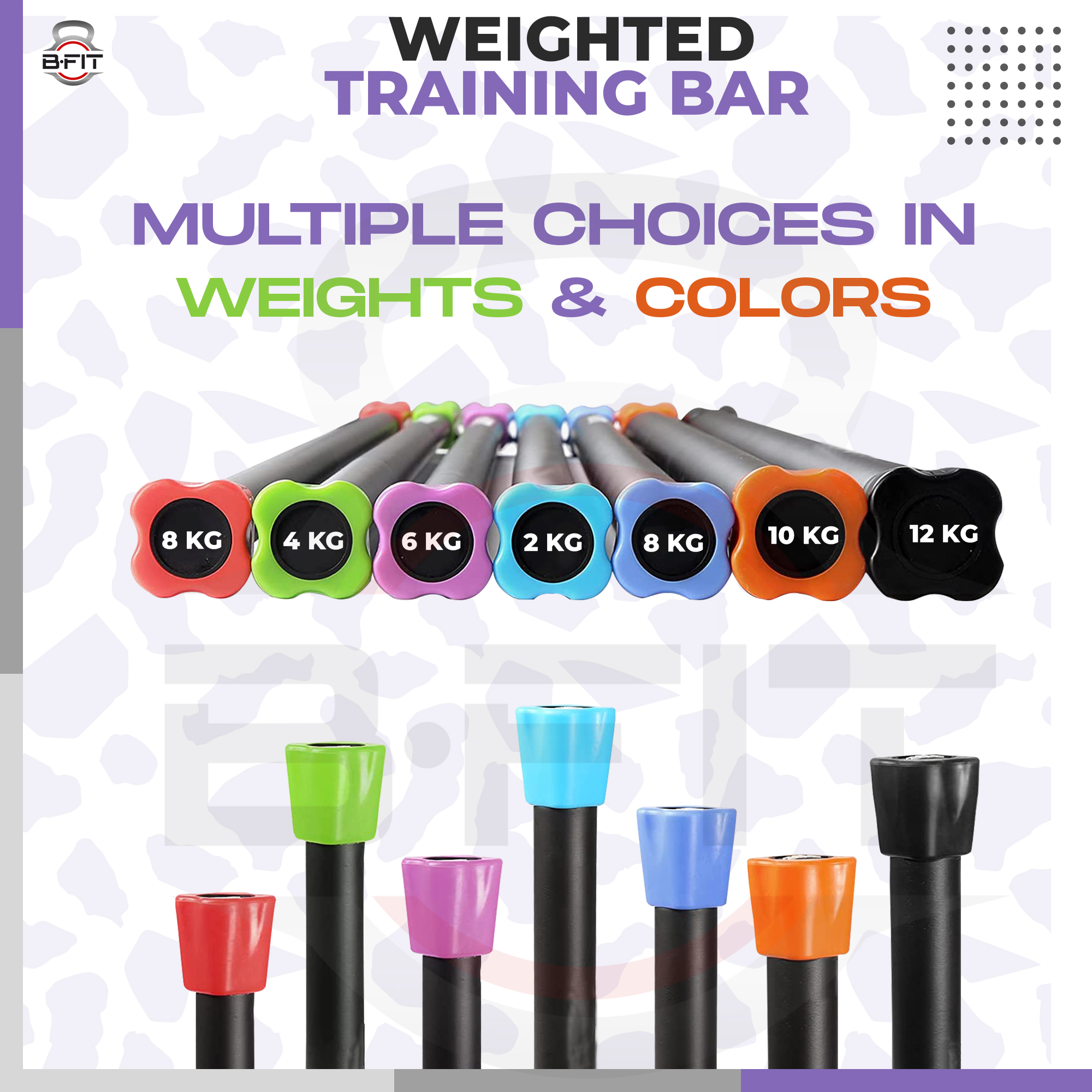 B Fit Weighted Workout Bar 12 Kg - Padded Foam 47 Heavy-Duty Solid Steel Exercise Bar for Physical Therapy Aerobics Yoga Pilates - Premium Equipment