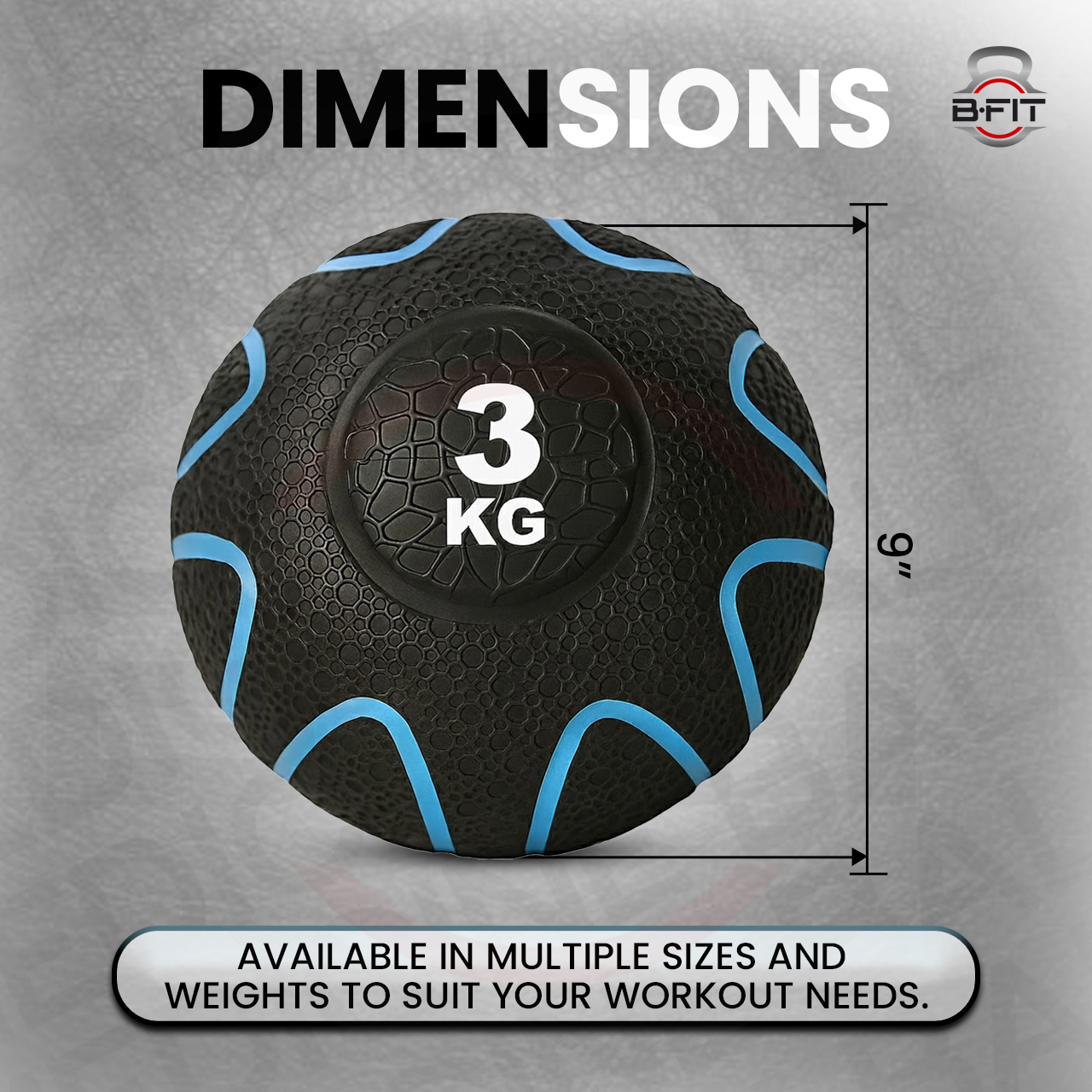 B fit Virgin Rubber Medicine Ball 3 Kg with Dual Texture Grip Weighted Medicine Ball for Workouts Exercise Balance Training Core Strength Balance and Coordination Exercise Non-Slip Rubber Shell