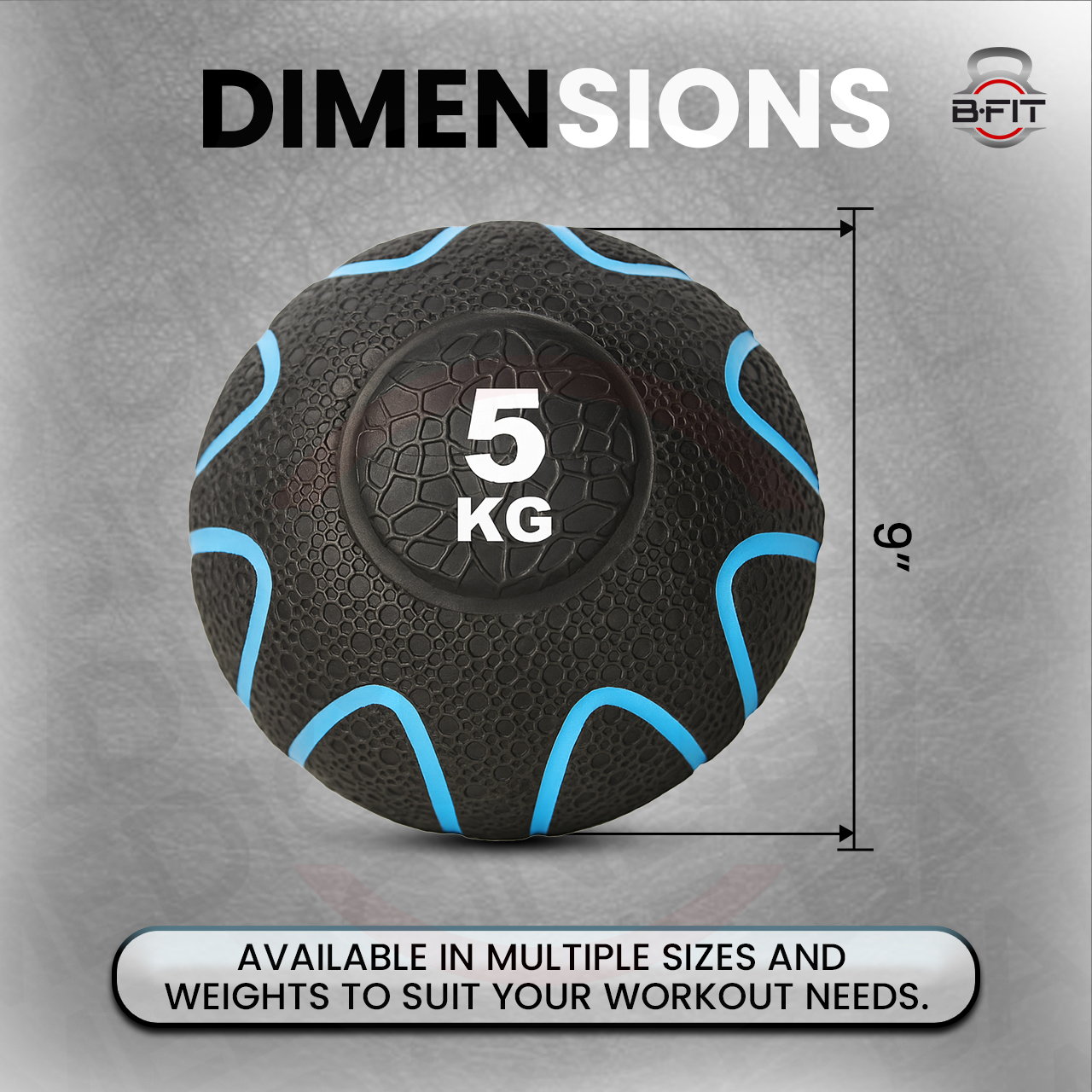 B fit Virgin Rubber Medicine Ball 5 Kg with Dual Texture Grip Weighted Medicine Ball for Workouts Exercise Balance Training Core Strength Balance and Coordination Exercise Non-Slip Rubber Shell