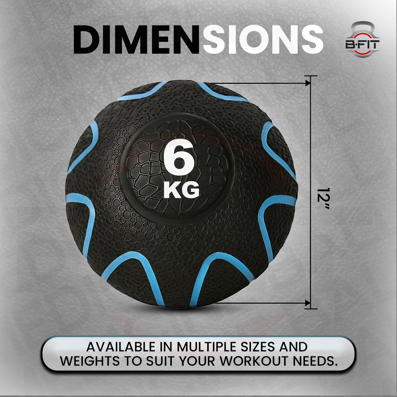 B fit Virgin Rubber Medicine Ball 6 Kg with Dual Texture Grip Weighted Medicine Ball for Workouts Exercise Balance Training Core Strength Balance and Coordination Exercise Non-Slip Rubber Shell
