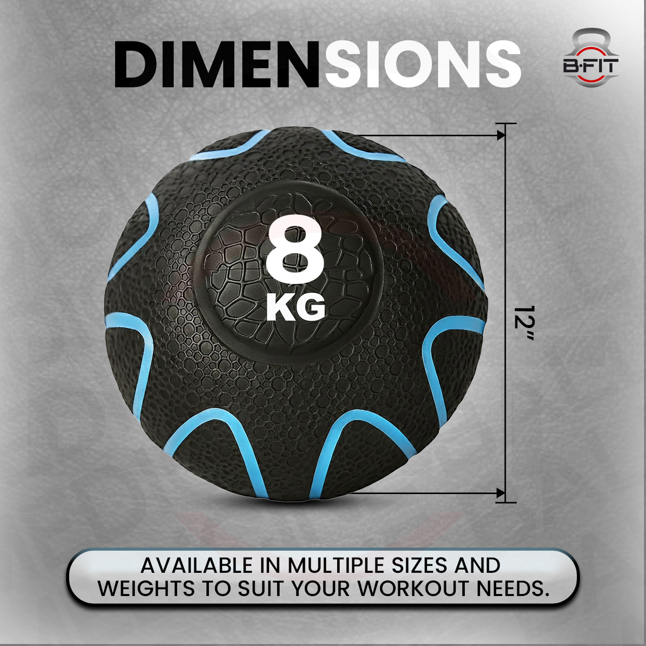 B fit Virgin Rubber Medicine Ball 8 Kg with Dual Texture Grip Weighted Medicine Ball for Workouts Exercise Balance Training Core Strength Balance and Coordination Exercise Non-Slip Rubber Shell