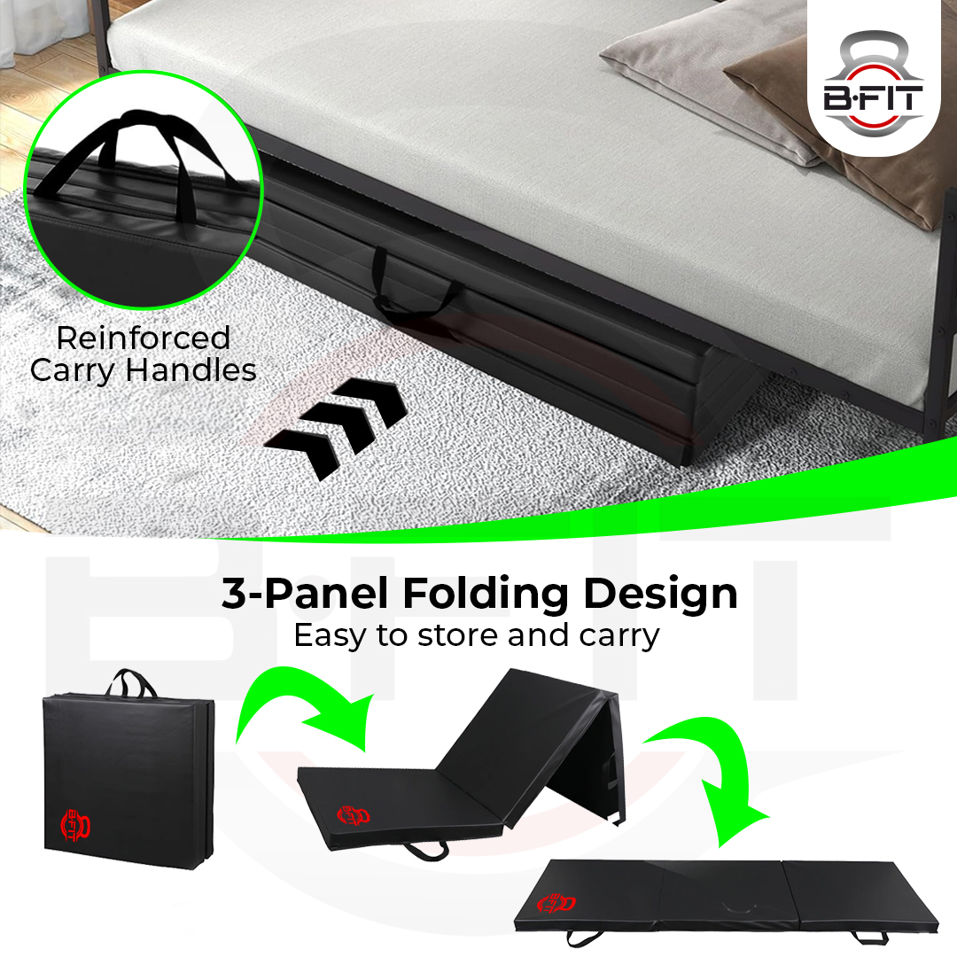 B Fit All Purpose Folding Anti Tear Exercise Training Aerobic Fitness Gym Gymnastics Balance Tri-foldMat