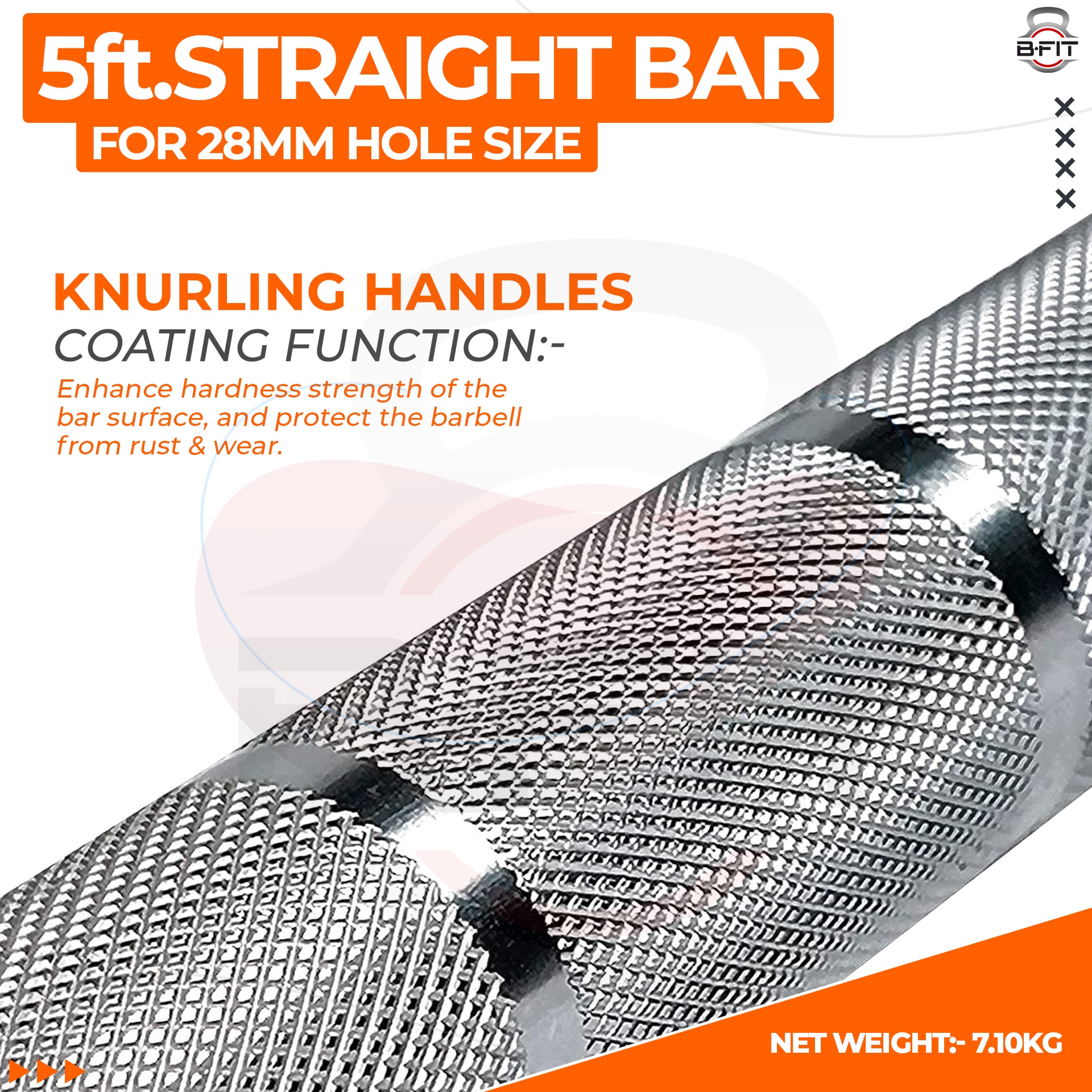 B Fit Weight Lifting Bar 5 Feet Dia 28 MM with Premium Collar pair