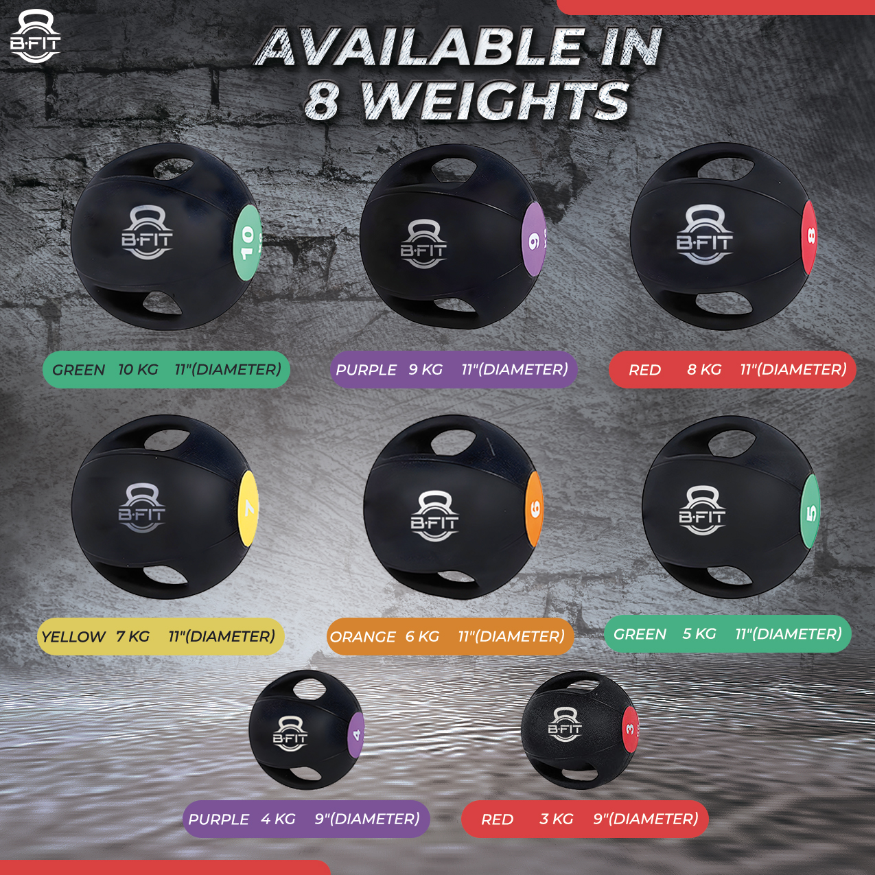 B Fit Dual Grip Medicine Ball 8 Kgs for Fitness Weighted Balance Plyometric Training Muscle Build