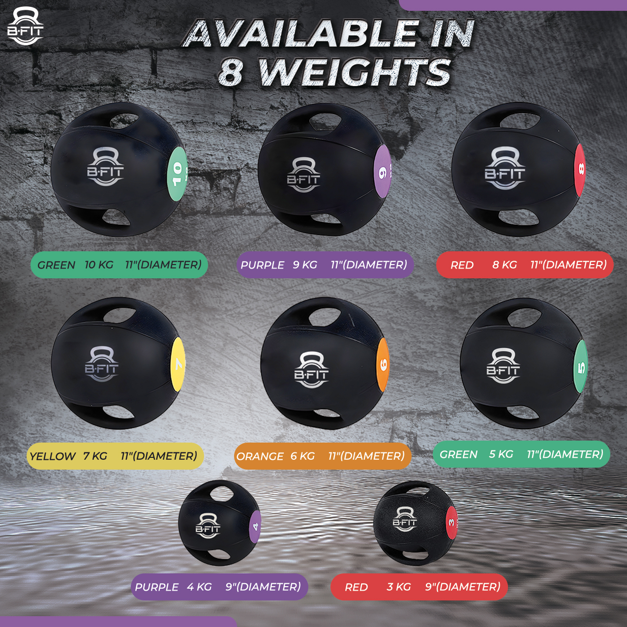 B Fit Dual Grip Medicine Ball 9 Kgs for Fitness Weighted Balance Plyometric Training Muscle Build