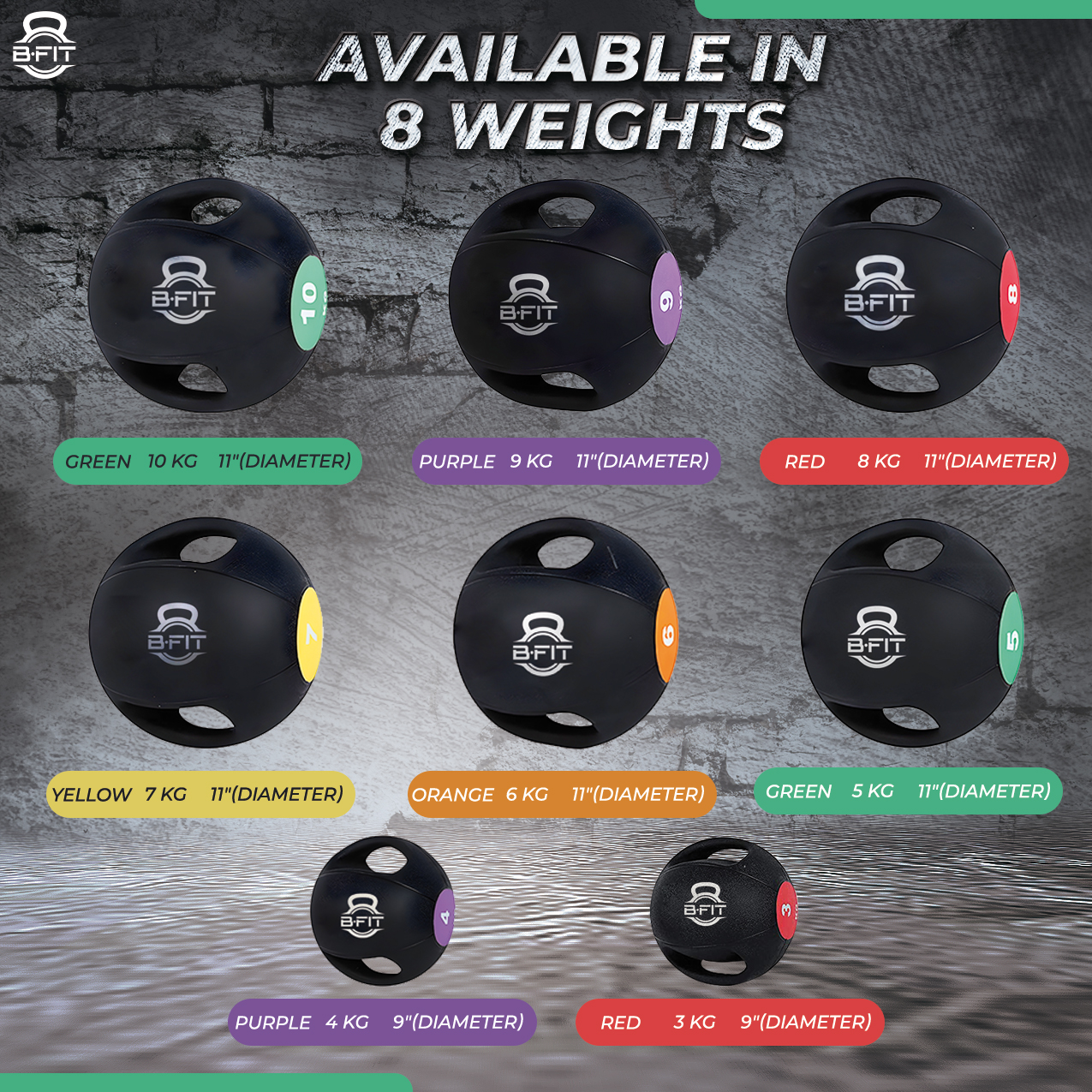 B Fit Dual Grip Medicine Ball 10 Kgs for Fitness Weighted Balance Plyometric Training Muscle Build