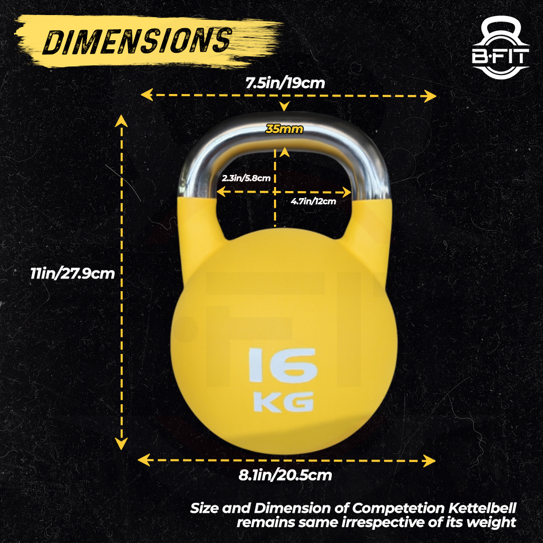 B Fit Competition Kettlebell 16 KG  Professional Grade Kettlebell for Fitness Weightlifting Core Training