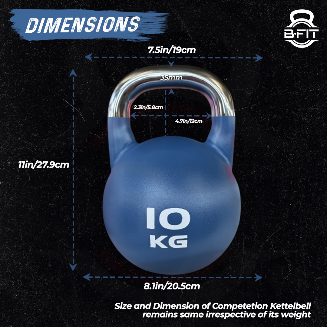 B Fit Matte Finish Competition Kettlebell 10 Kg Weight Workout Gym Equipment and Strength training sets for Women and Men for Home Gym - Suitable for Repetition Workouts