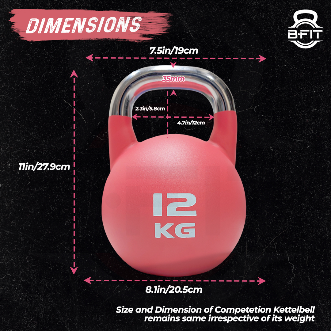 B Fit Matte Finish Competition Kettlebell 12 Kg Weight Workout Gym Equipment and Strength training sets for Women and Men for Home Gym - Suitable for Repetition Workouts