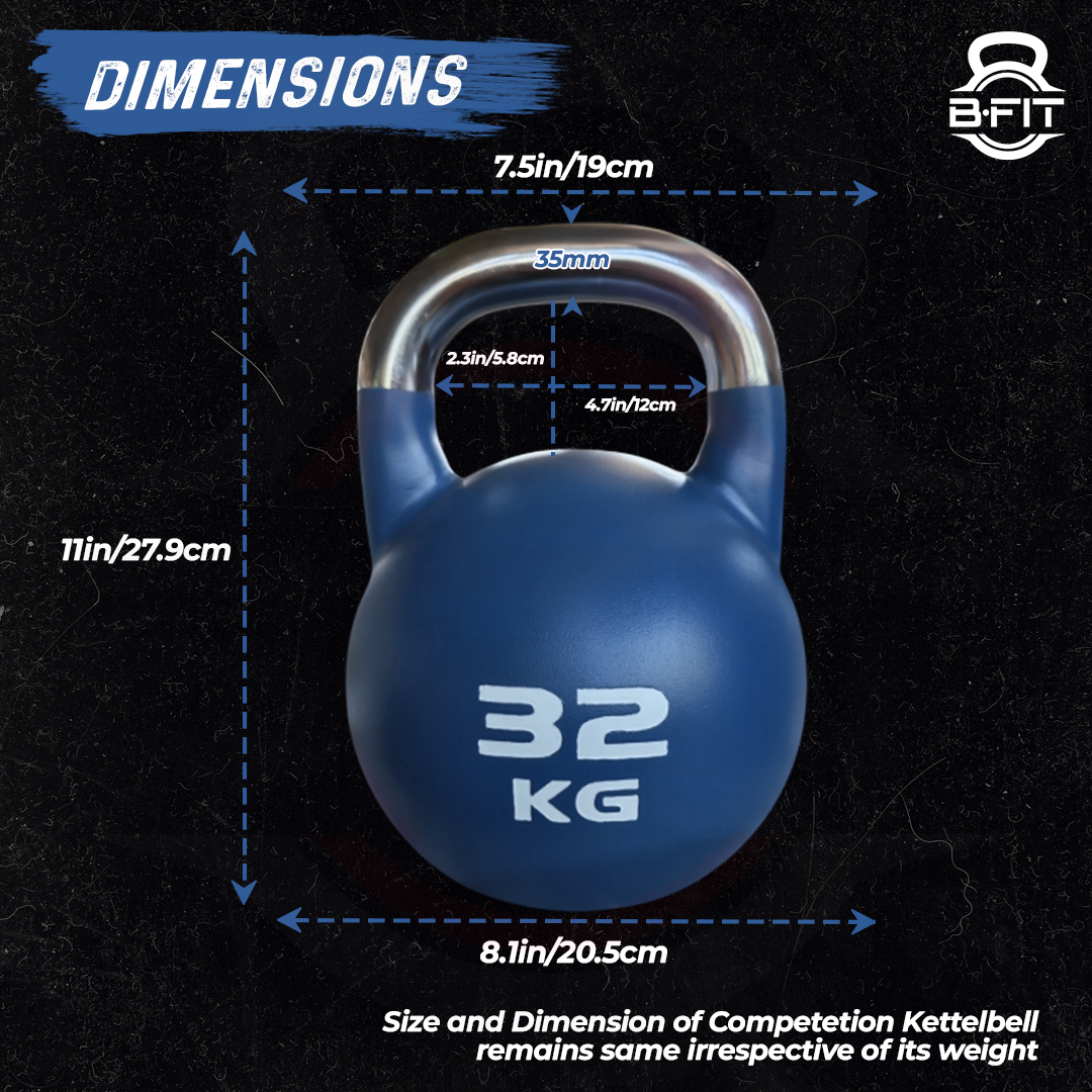 B Fit Matte Finish Competition Kettlebell 32 Kg Weight Workout Gym Equipment and Strength training sets for Women and Men for Home Gym - Suitable for Repetition Workouts