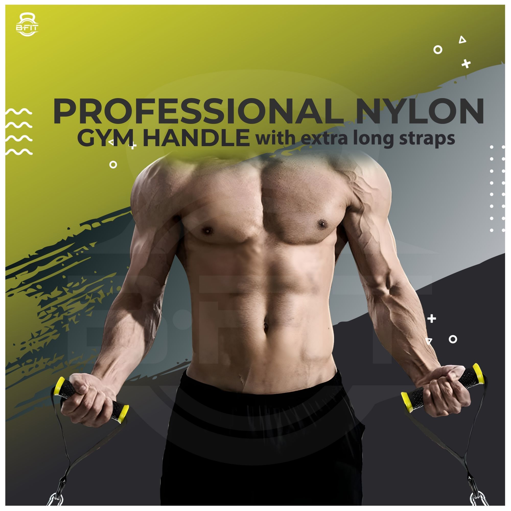 B Fit Heavy Duty Nylon Gym Handle with long strap Pair