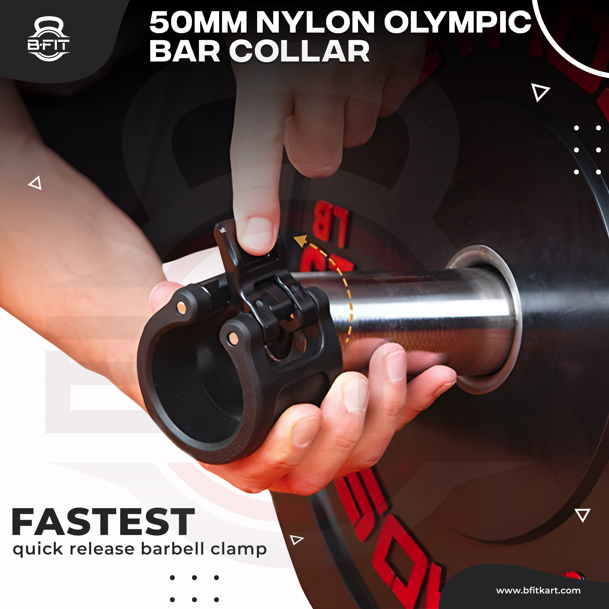 B Fit Pro-style 2 50 MM Olympic Barbell Collar - Quick Release Barbell Clamp Pair Color Black