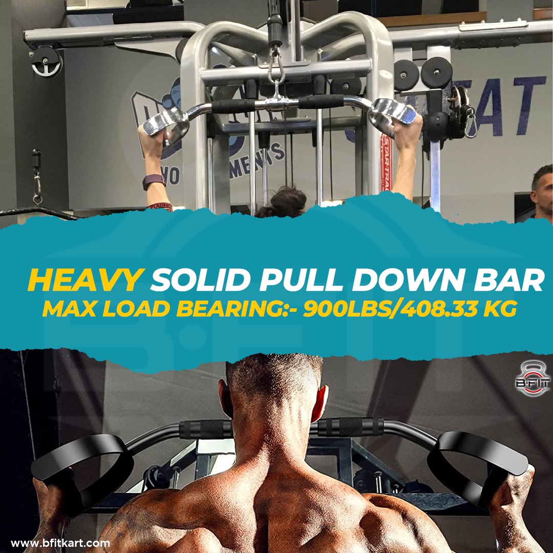 B fit Pro-Grip Solid Steel LAT Bar 38 Inch Cable Attachment Universal Attachment for Cable Machines