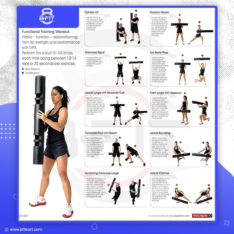 B Fit ViPR Fitness Tube Functional Training Rubber VIPR Weight Bar 8 Kg