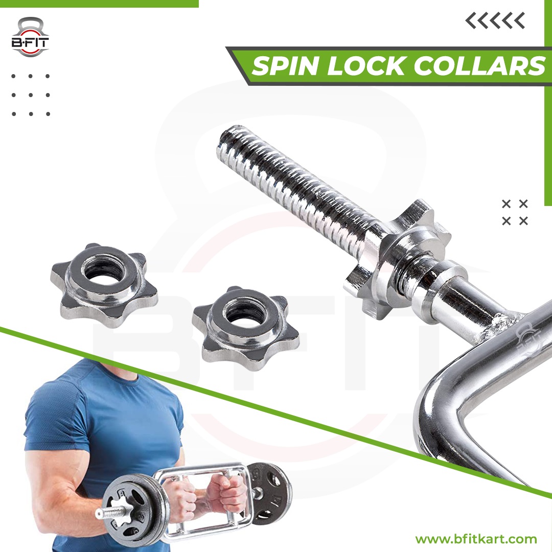 B fit 34 Barbell Triceps Curl Bar Standard Threaded Triceps Bar Non Slip 28 MM With Ring Collars