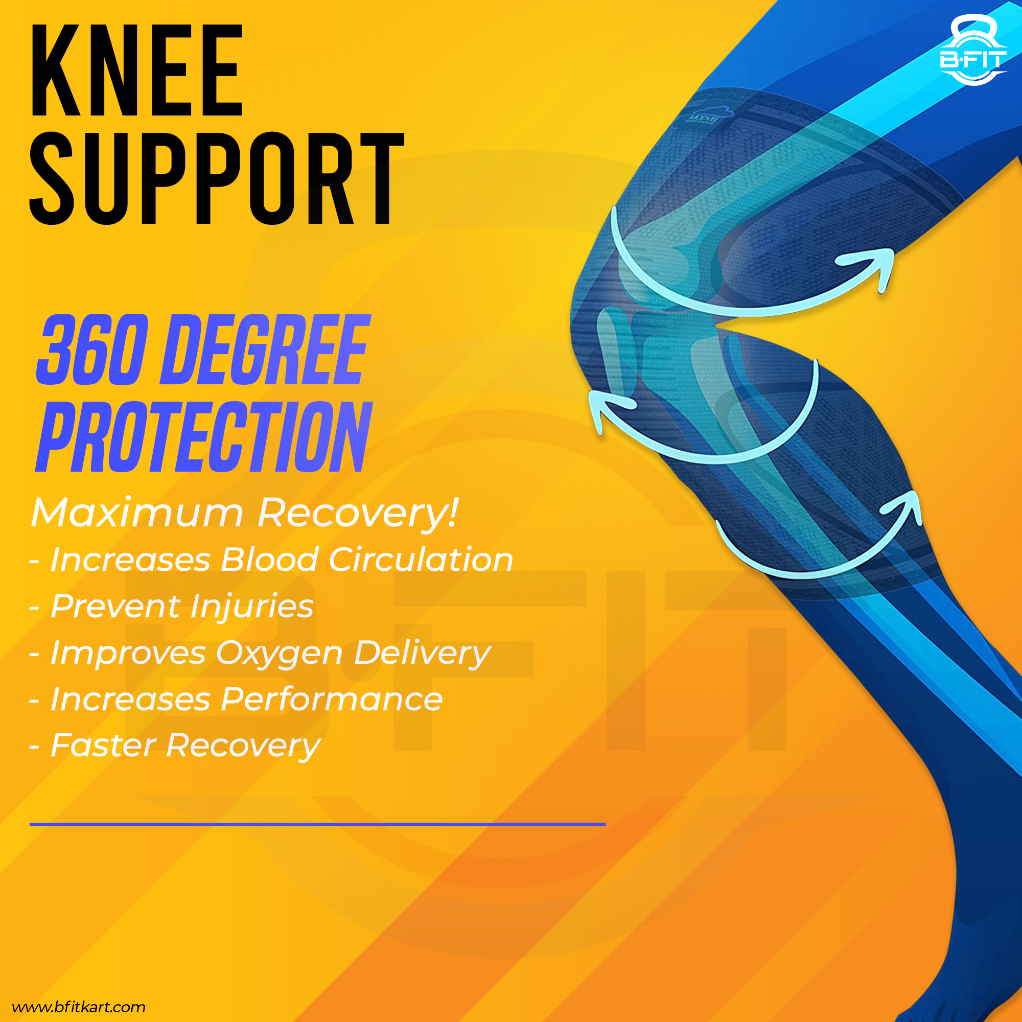 B Fit Knee Compression Sleeve One Pair Size Large - Best Knee Brace for Men Women Knee Support for Running Basketball Weightlifting Gym Workout Sports