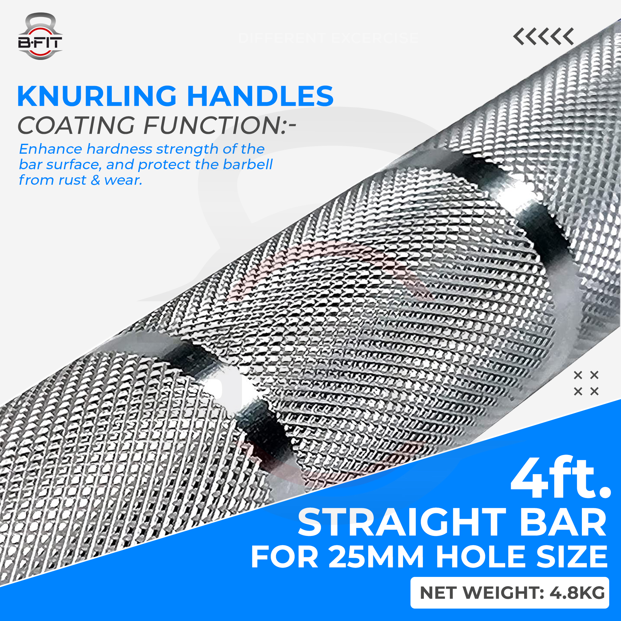 B Fit Weight Lifting Bar 4 Feet Dia 25 MM with Premium Collar pair