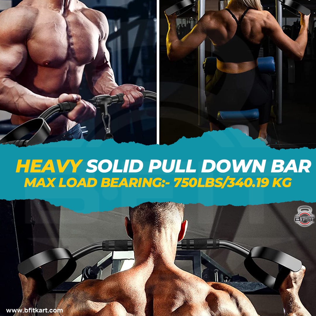 B fit Pro-Grip Solid Steel LAT Bar 28 Inch Cable Attachment Universal Attachment for Cable Machines