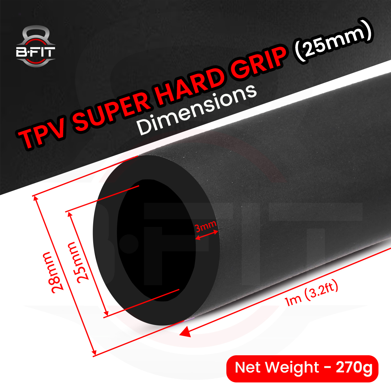 B Fit Replacement High Density 25 MM Thermoplastic Vulcanizate TPV Handles Super Hard Grip for All Type Fitness GymExercise Machines 1 Meter