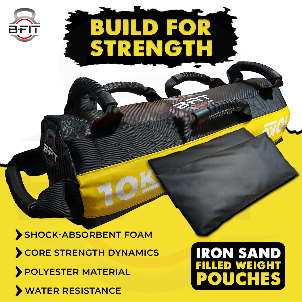 B Fit Sandbag for Fitness Weights Training filled Power Bags with Handles Adjustable Weighted Slam Bag for Strength Powerlifting Running Heavy Workout Home Gym Exercise 10 Kg