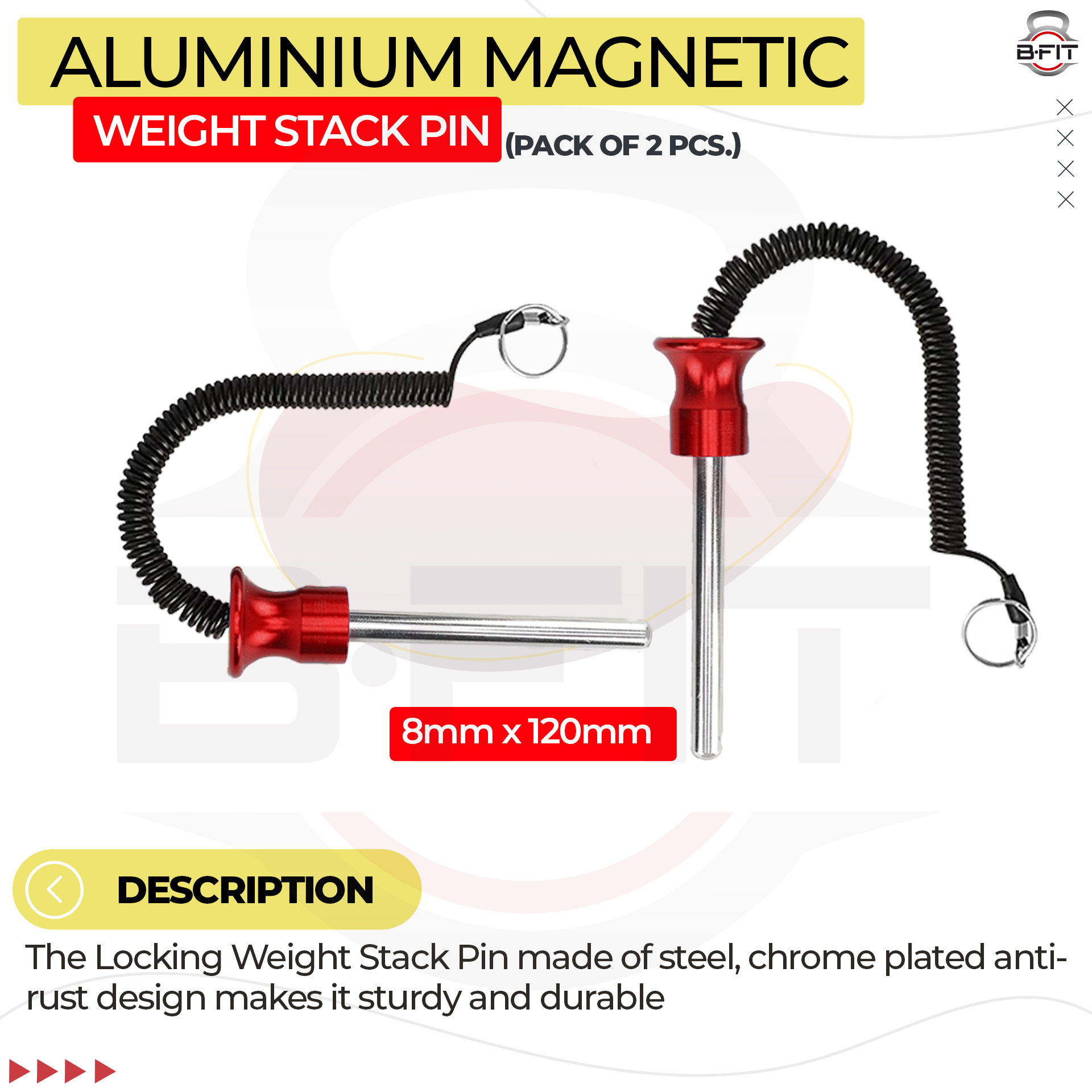 B FIT Pack of 2 Pin Tensile - Magnetic Universal Weight Stack Replacement SELECTOR Key - Size Dia 8 MM 120 MM Locking Space