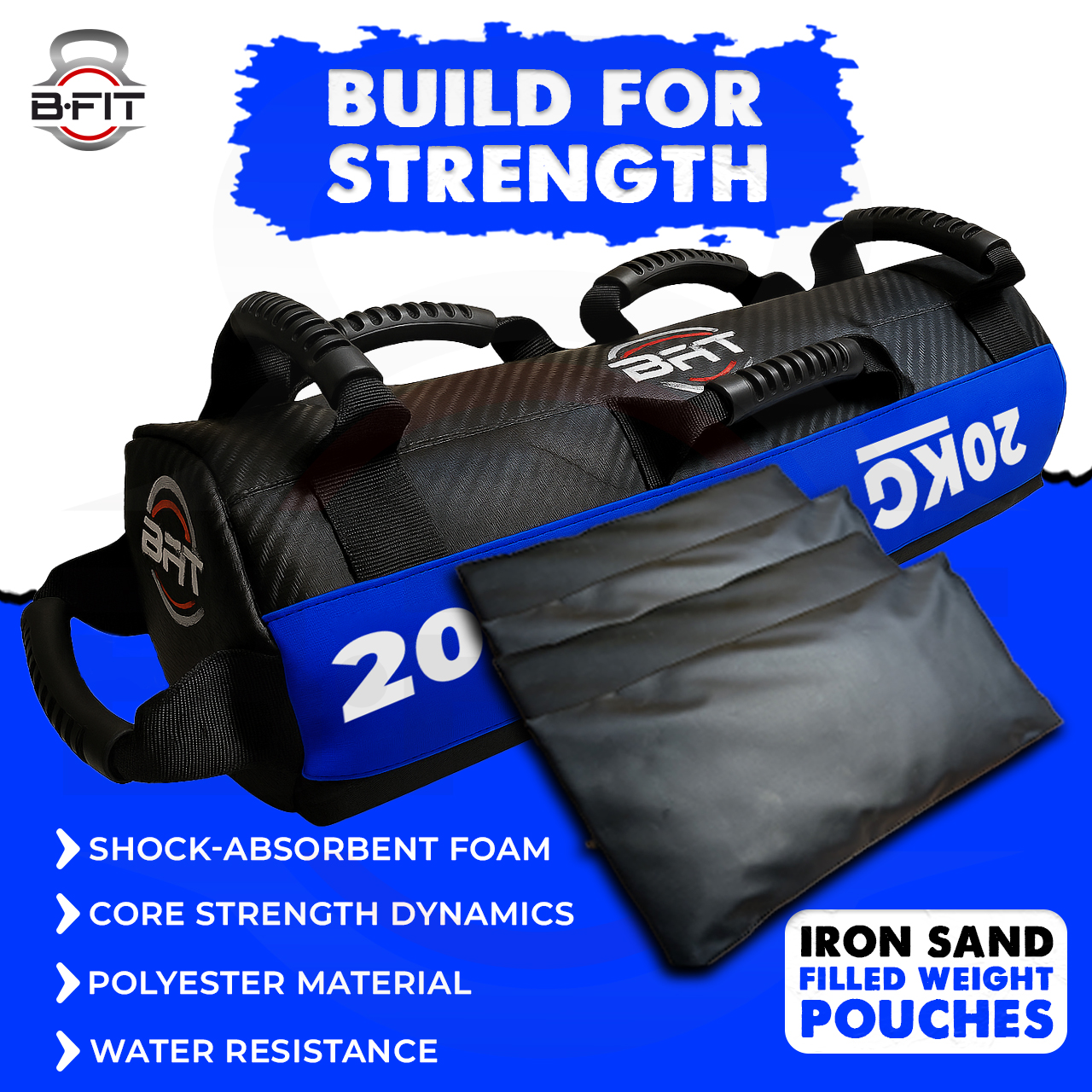 B Fit Sandbag for Fitness Weights Training filled Power Bags with Handles Adjustable Weighted Slam Bag for Strength Powerlifting Running Heavy Workout Home Gym Exercise 20 Kg
