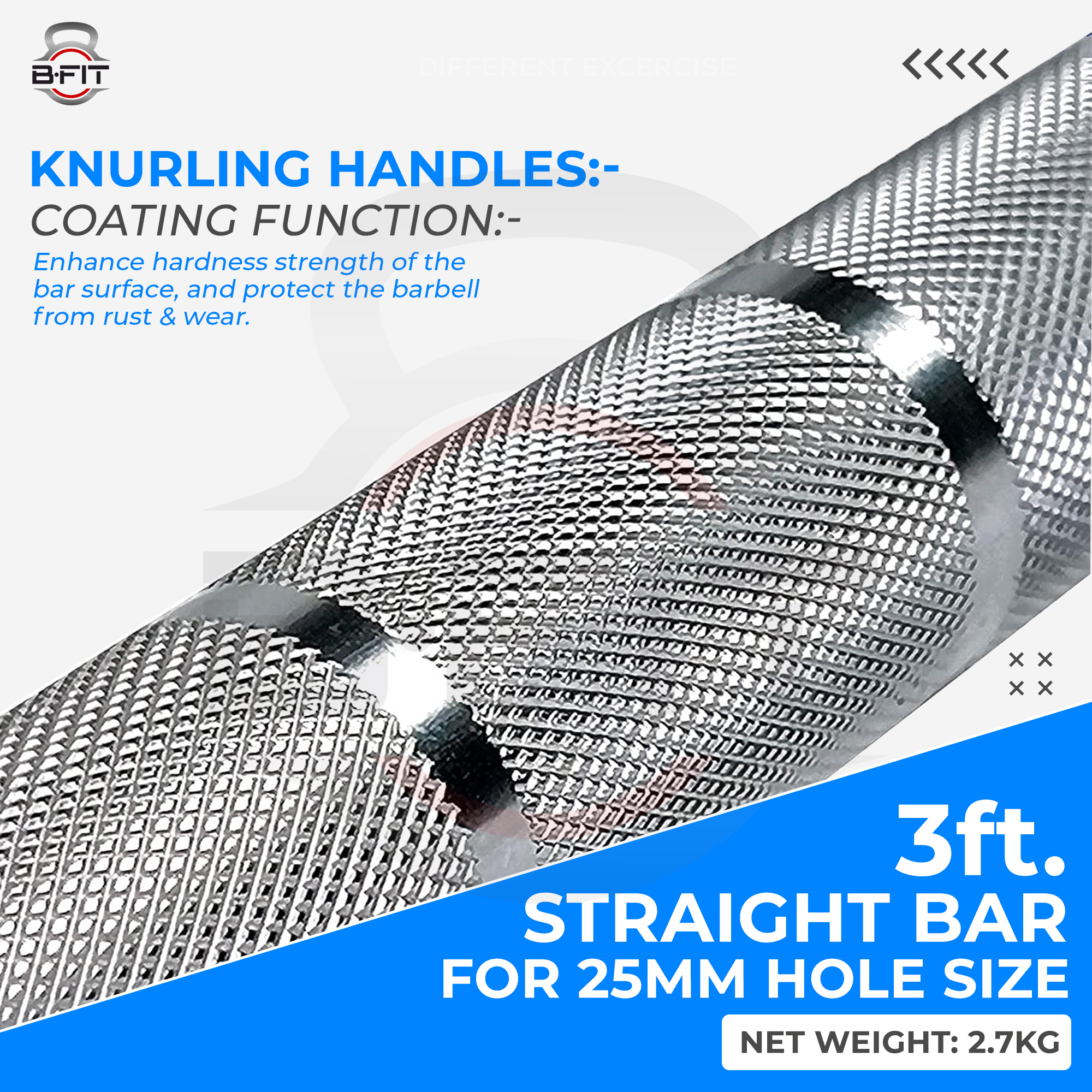 B Fit Weight Lifting Bar 3 Feet Dia 25 MM with Premium Collar pair