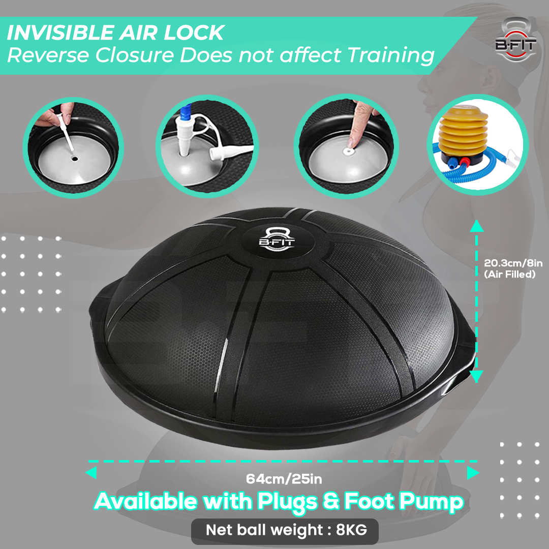 B FIT Balance Trainer Stability Half Ball Bosu Ball Black Color with Pump size 65 Cm