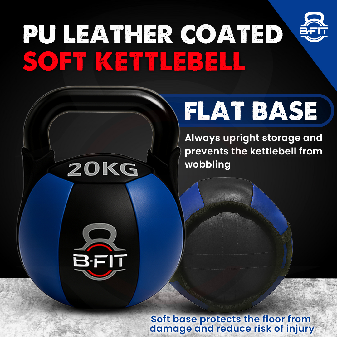B Fit PU Leather Premium Soft Kettlebell 20 Kg with Handle for Weightlifting Conditioning Strength and core Training