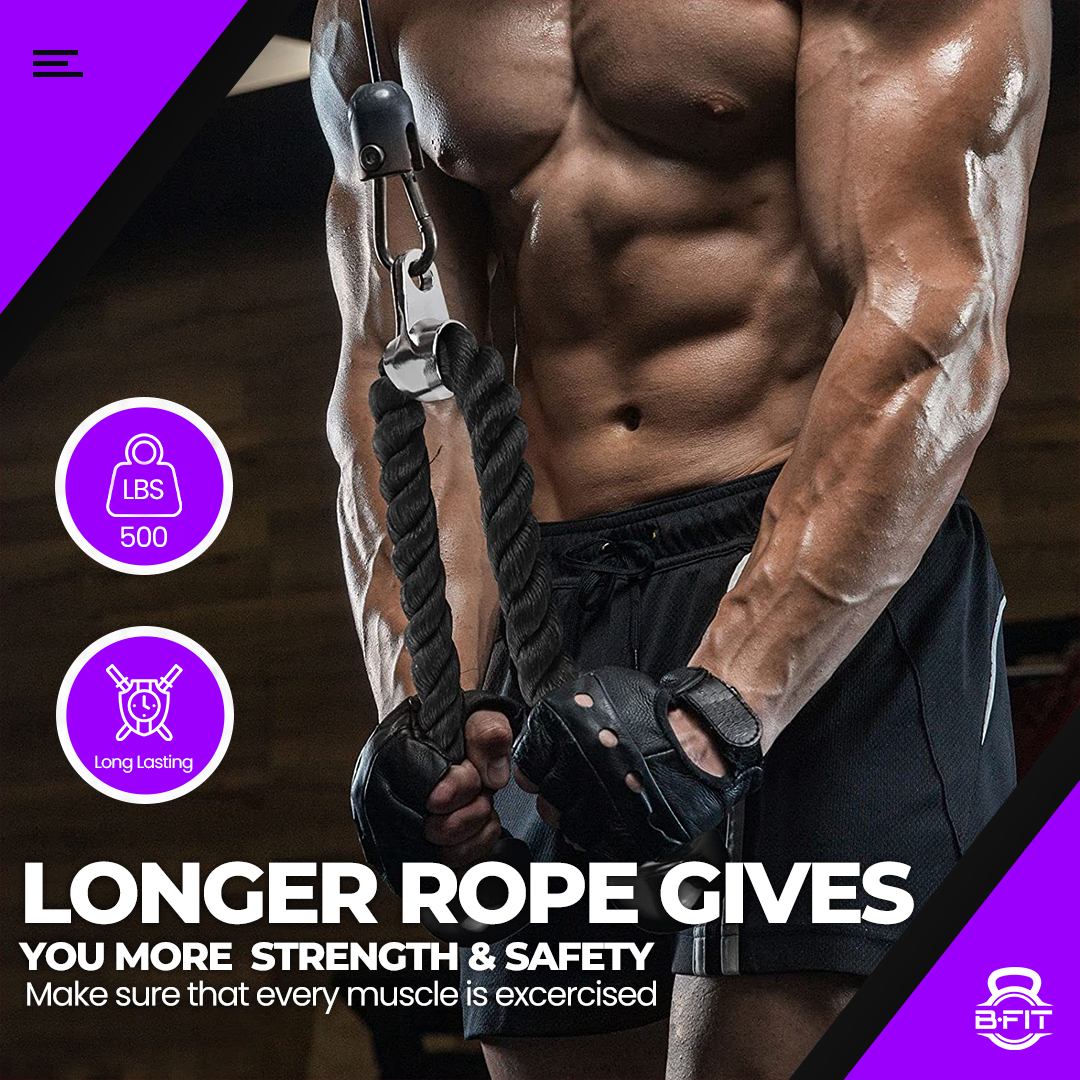 B fit Tricep Rope Heavy Duty Coated Nylon Rope with Solid Rubber Ends