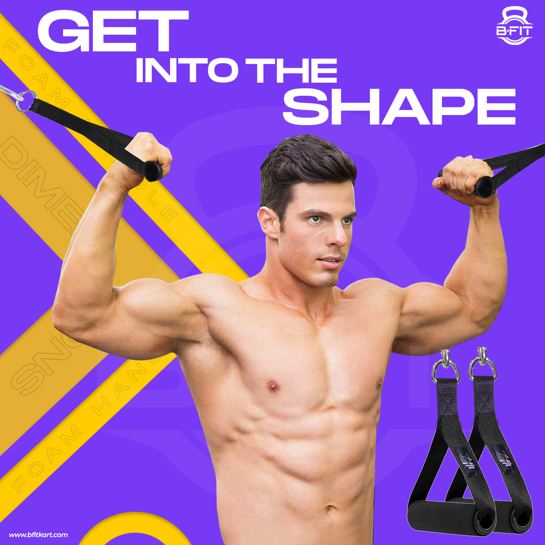 B Fit Heavy Duty Nylon Gym Handle with steel pipe and snap hooks 8MM Pair