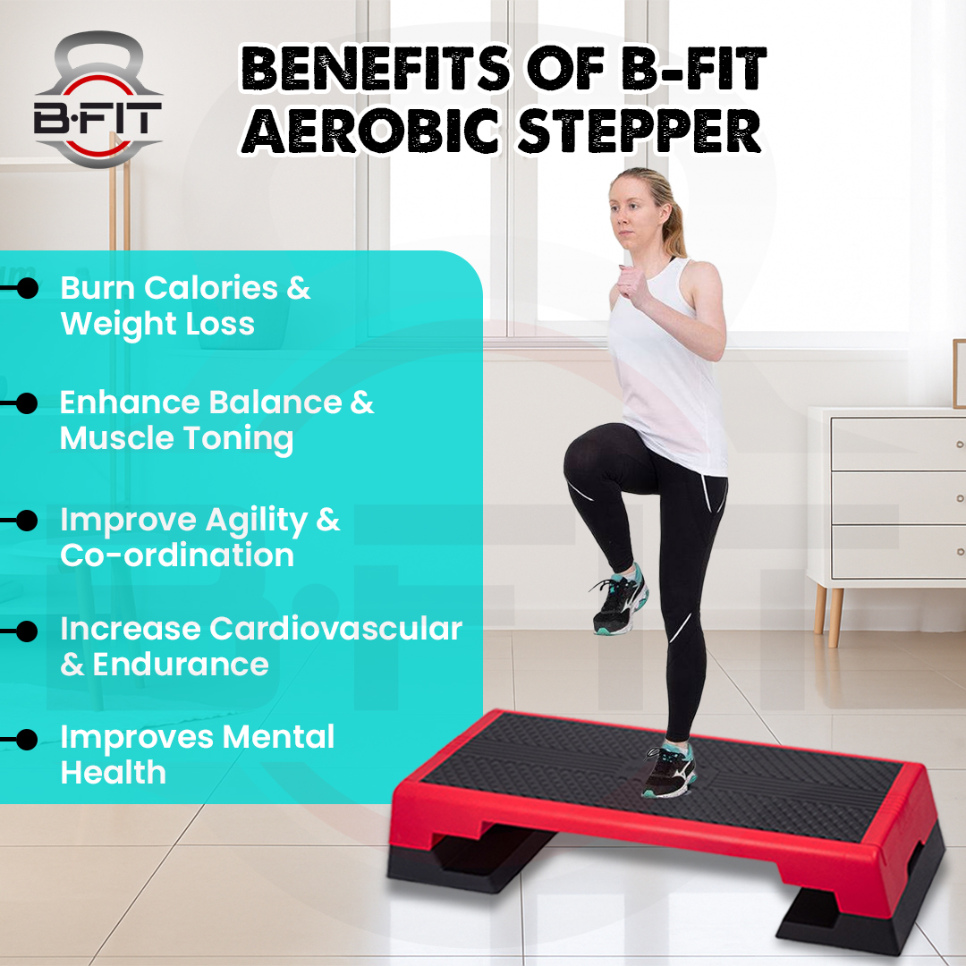 B Fit Multipurpose Commercial Aerobic Strength Training Workout Stepper for Cardio Workout with 3 Height Level Adjustments Anti- Skid Rubber pad on Legs Anti Slip - Resistant Platform